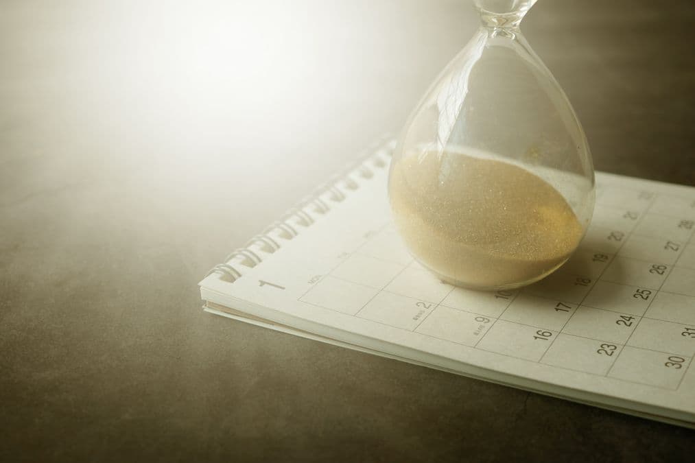 An hourglass representing the 12-month provisional patent application deadline